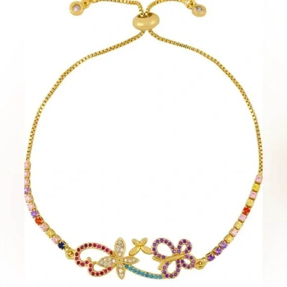 Rainbow Butterfly 24k gold plated bracelet - Picture 2 of 5